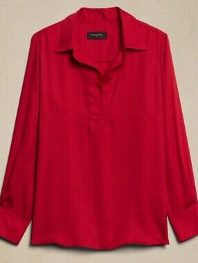 Banana Republic Johnny Collar Luxurious Silky Twill Red Popover Shirt Medium